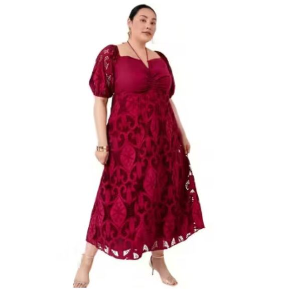 June + Vie Dresses & Skirts - June + Vie Women's Plus Eyelet Sleeve Embroidered Peasant Dress 14/16 Rumba Red